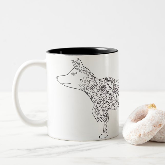 Tasse 2 Couleurs Renard Fleur (Avec donut)