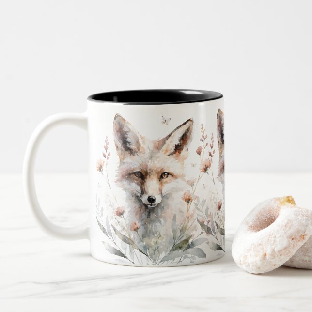 Tasse 2 Couleurs Renard floral aquarelle (Avec donut)