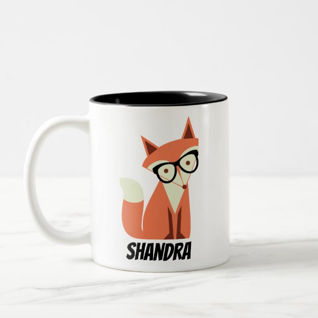 Tasse 2 Couleurs Renard Hipster Cartoon Avec Lunettes, Nom (Gauche)