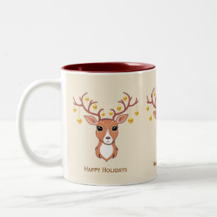 Tasse 2 Couleurs Renne des Fêtes Orné de Boules de Noël