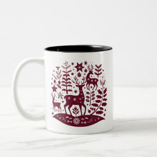 Tasse 2 Couleurs Rennes de Noël Art Populaire Nordique Scandinave