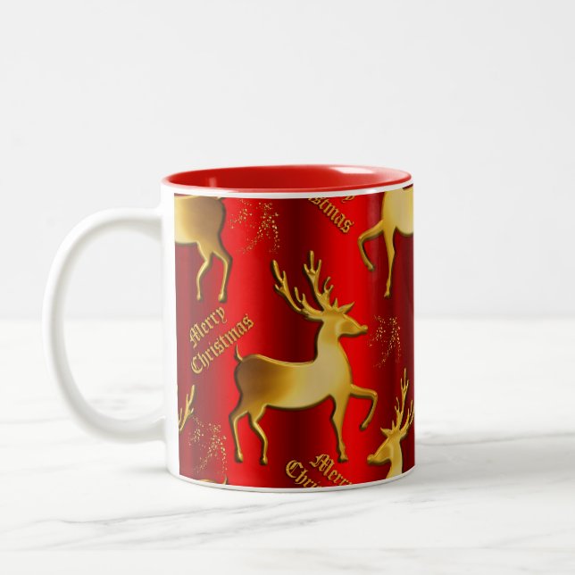 Tasse 2 Couleurs Rennes d'or à Noël rouge (Gauche)