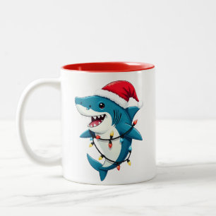 Tasse 2 Couleurs Requin drôle portant un chapeau de Noël de Santa