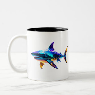 Tasse 2 Couleurs "Requin géométrique coloré – Art polygonal vibrant