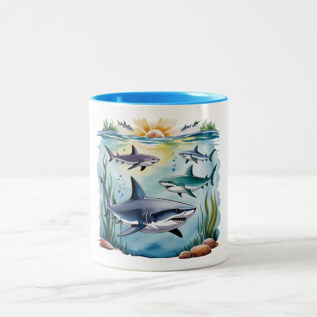 Tasse 2 Couleurs Requin sous la mer Garçon Anniversaire (Centre)