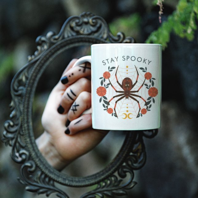 Tasse 2 Couleurs Restez Éffrayant Halloween Spider (Créateur téléchargé)