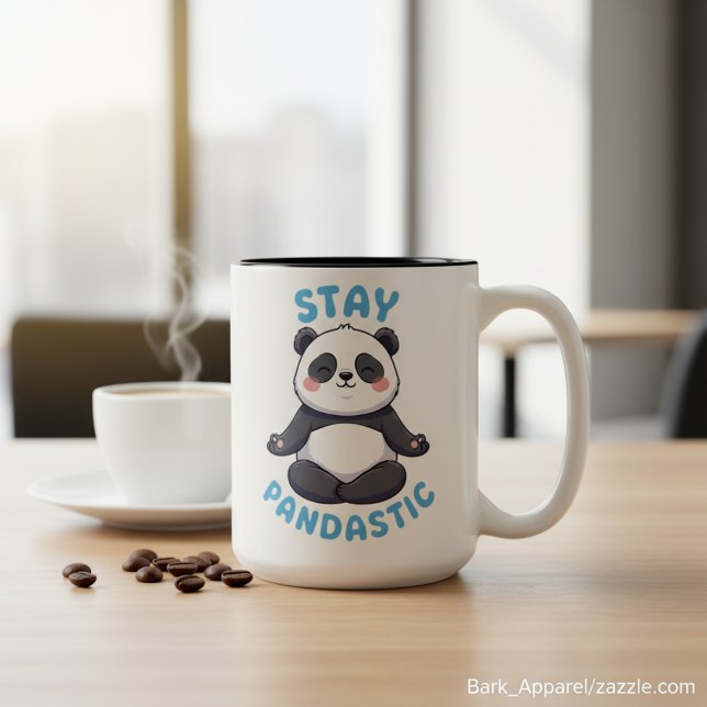 Tasse 2 Couleurs Restez Pandastic T-Shirt, Drôle Méditation Panda (Créateur téléchargé)
