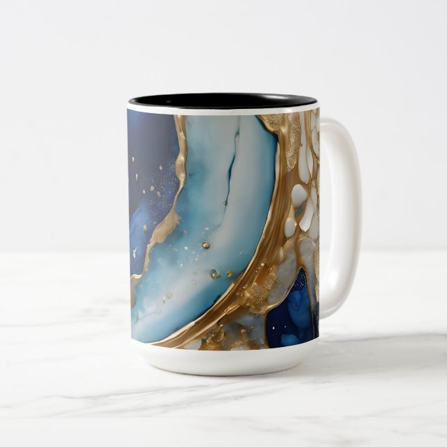 Tasse 2 Couleurs Résumé fluide or-marine Plage (Devant droit)