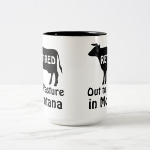 Tasse 2 Couleurs Retraité mis au pâturage Montana drôle de vache