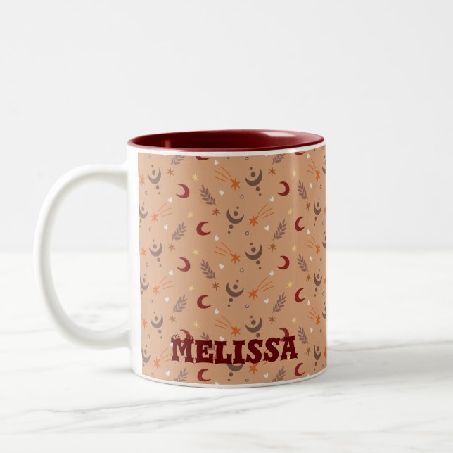 Tasse 2 Couleurs Retro Brown Boho Whimsical Pattern Personalized  (Gauche)