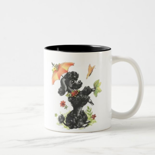 Tasse 2 Couleurs Rétro caniche sous la pluie (Droit)