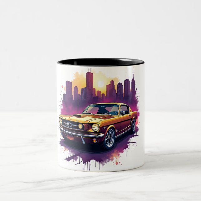 Tasse 2 Couleurs Retro Car and Cityscape Art (Centre)