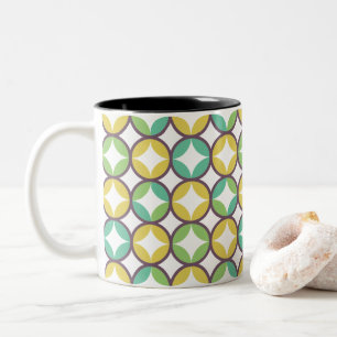 Tasse 2 Couleurs Retro Diamond dans Circle Pattern Blue Green Gold