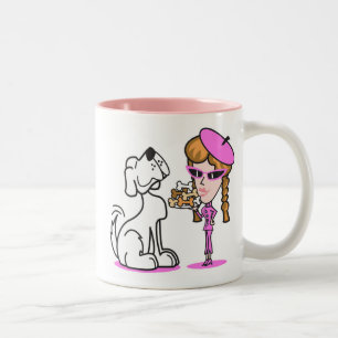 Tasse 2 Couleurs retro fille et chien de compagnie, retro fille et