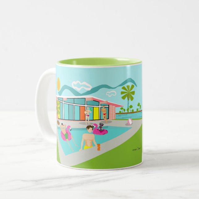 Tasse 2 Couleurs Retro Gay Pink Flamant rose Pool Party (Devant gauche)