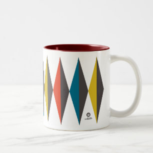 Tasse 2 Couleurs Rétro Mod Thermos RougeBleuJaune sur Blanc