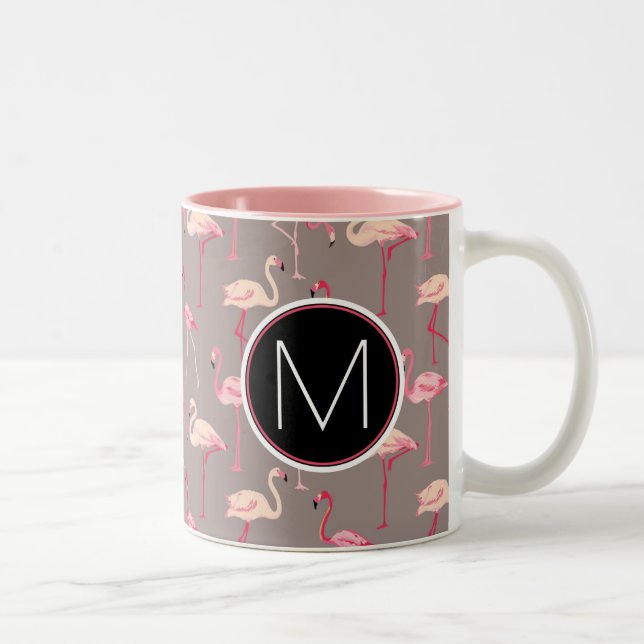 Tasse 2 Couleurs Rétro monogramme des Flamants roses | (Droit)