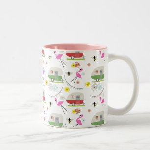 Tasse 2 Couleurs Rétro motif de remorque et de Flamants roses