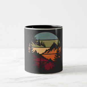 Tasse 2 Couleurs Retro Mountain Sunset Outdoors Randonnée cadeau