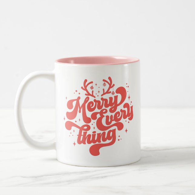 Tasse 2 Couleurs Retro Red White Merry tout Joyeux Noël (Gauche)
