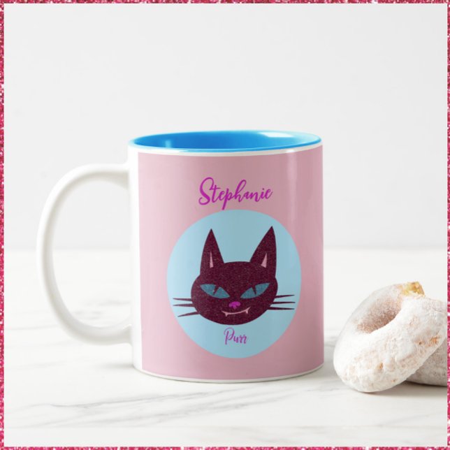 Tasse 2 Couleurs Rétro rose et bleu Purring Kitty (Créateur téléchargé)