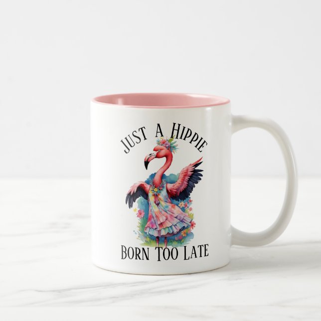 Tasse 2 Couleurs Retro Seventies Hippie Flower Flamant rose amusant (Droit)