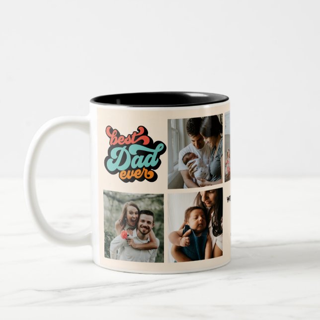 Tasse 2 Couleurs Retro Super Meilleur Papa Ever 7 Photo Collage (Gauche)
