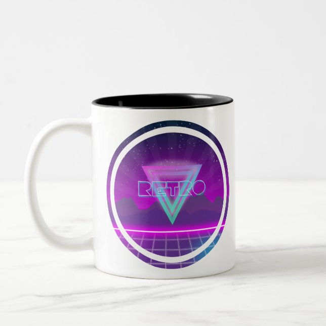 Tasse 2 Couleurs rétro Synthwave grille de 80s (Gauche)