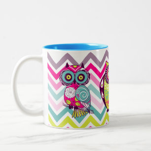 Tasse 2 Couleurs Rétros hiboux super de Chevron