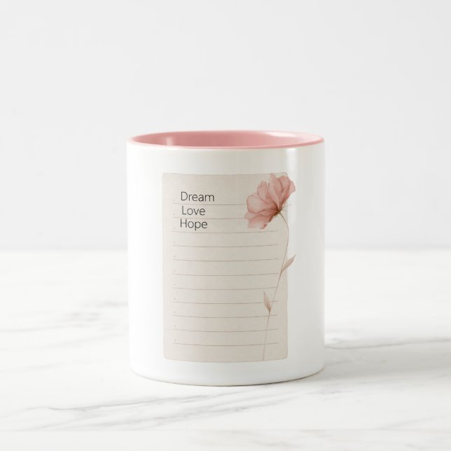 Tasse 2 Couleurs Rêve Amour Espoir Notes Fleur Rose (Centre)