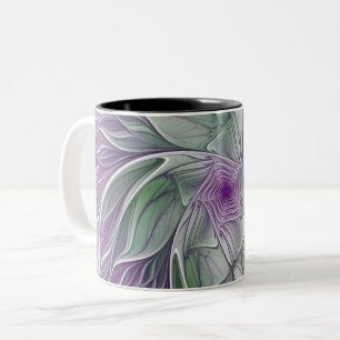 Tasse 2 Couleurs Rêve de fleurs, Abstrait violet vert Fractal Art