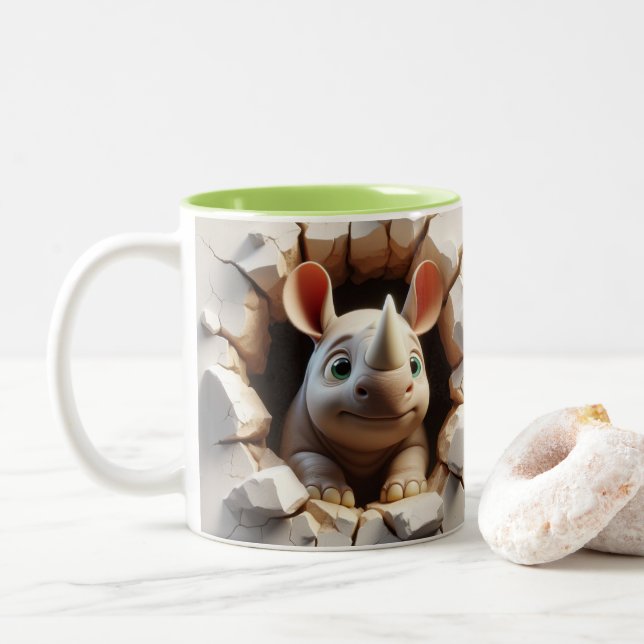 Tasse 2 Couleurs Rhinoceros Bébé Cute 3D Hot Cocoa Coffee Animaux (Avec donut)