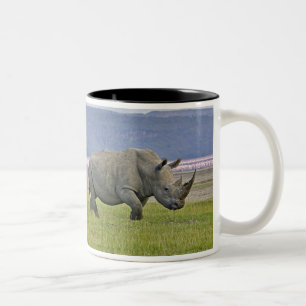 Tasse 2 Couleurs Rhinocéros blanc et flamants nains lointains,