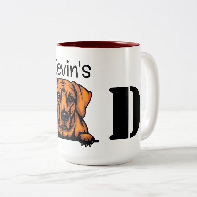 Tasse 2 Couleurs Rhodesian Ridgeback Peeking papa personnalisé (Devant droit)