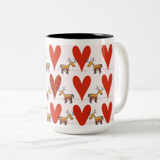 Tasse 2 Couleurs Rindeer et Coeurs (Devant droit)