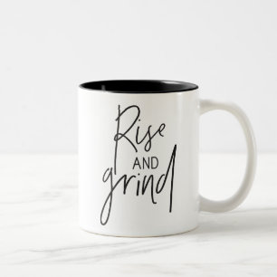 Tasse 2 Couleurs RISE AND GRIND moderne chic main lettré noir