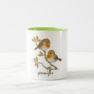 Tasse 2 Couleurs Robin personnalisé mignon rouge boue d'oiseaux