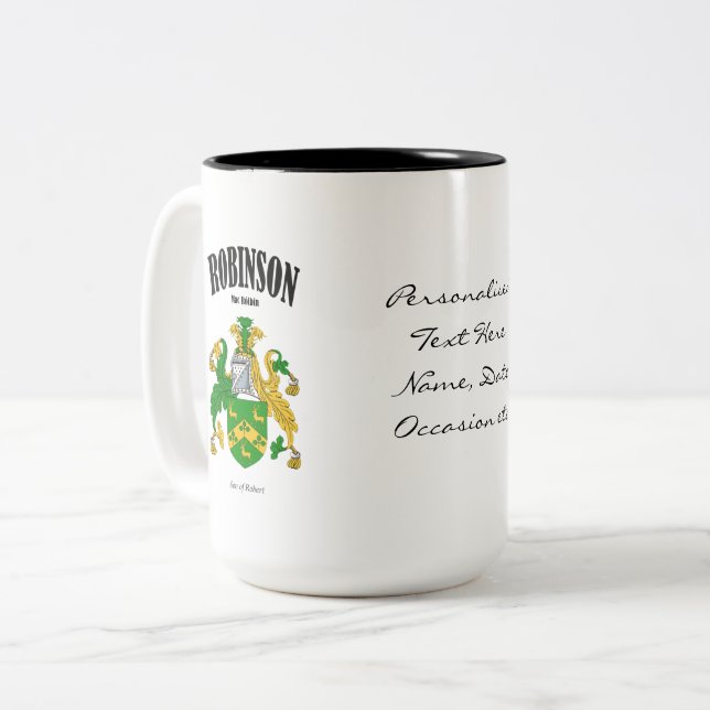 Tasse 2 Couleurs Robinson Family Crest, Traduction & Signification (Devant gauche)
