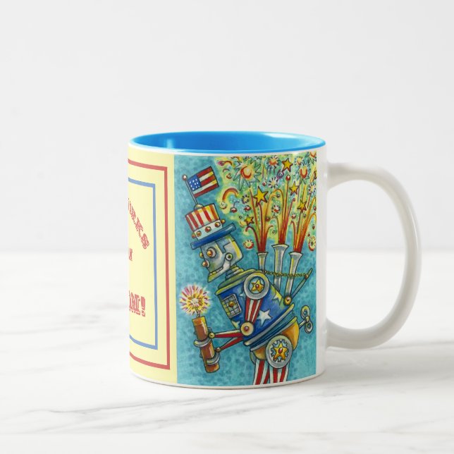 TASSE 2 COULEURS ROBOT 4 JUILLET FEU, STEAMPUNK DE FEU (Droit)