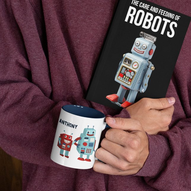 Tasse 2 Couleurs Robots rétro mignons Sci-Fi personnalisé (Créateur téléchargé)
