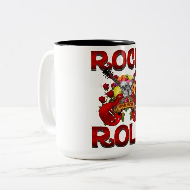 Tasse 2 Couleurs Rock Roll For Ever Skuls (Devant gauche)