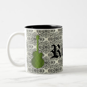 Tasse 2 Couleurs Rockstar Damask Guitare Mug, Vert olive