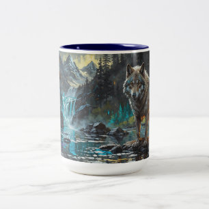 Tasse 2 Couleurs Rocky Mountain Grey Wolf Art