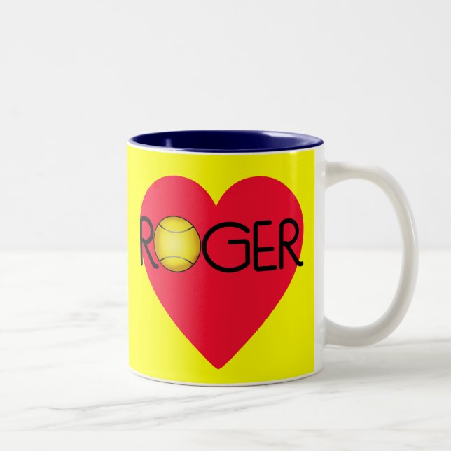 Tasse 2 Couleurs ROGER avec le coeur et la balle de tennis (Droit)