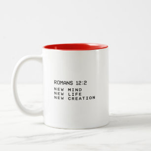 Tasse 2 Couleurs Romains 12:2 Nouvelle Création de Vie Minimaliste