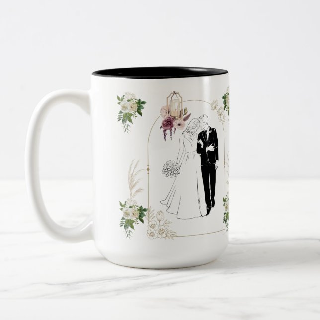 Tasse 2 Couleurs Romance en fleurs noir & blanc (Gauche)