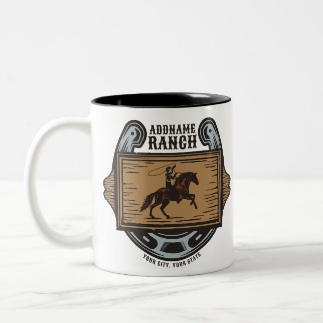 Tasse 2 Couleurs Roping Cowboy AJOUTER LE NOM Western Family Horse  (Gauche)