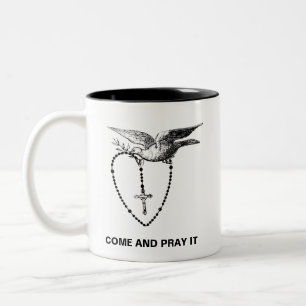 TASSE 2 COULEURS ROSARY AVEC LA DOVE ET OLIVE BRANCE VIENNENT ET PR