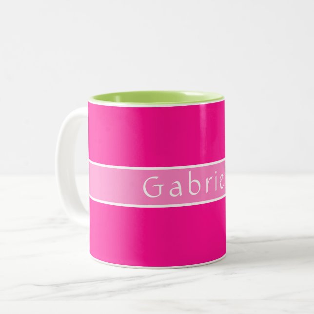 Tasse 2 Couleurs Rose chaud personnalisé simple (Devant gauche)