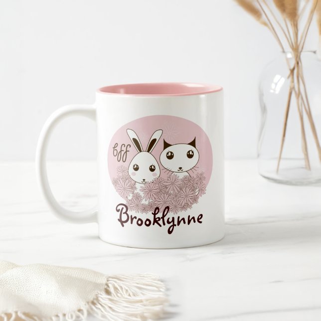 Tasse 2 Couleurs Rose Cute Kitten Bunny Animal Amis Filles Enfants (Créateur téléchargé)
